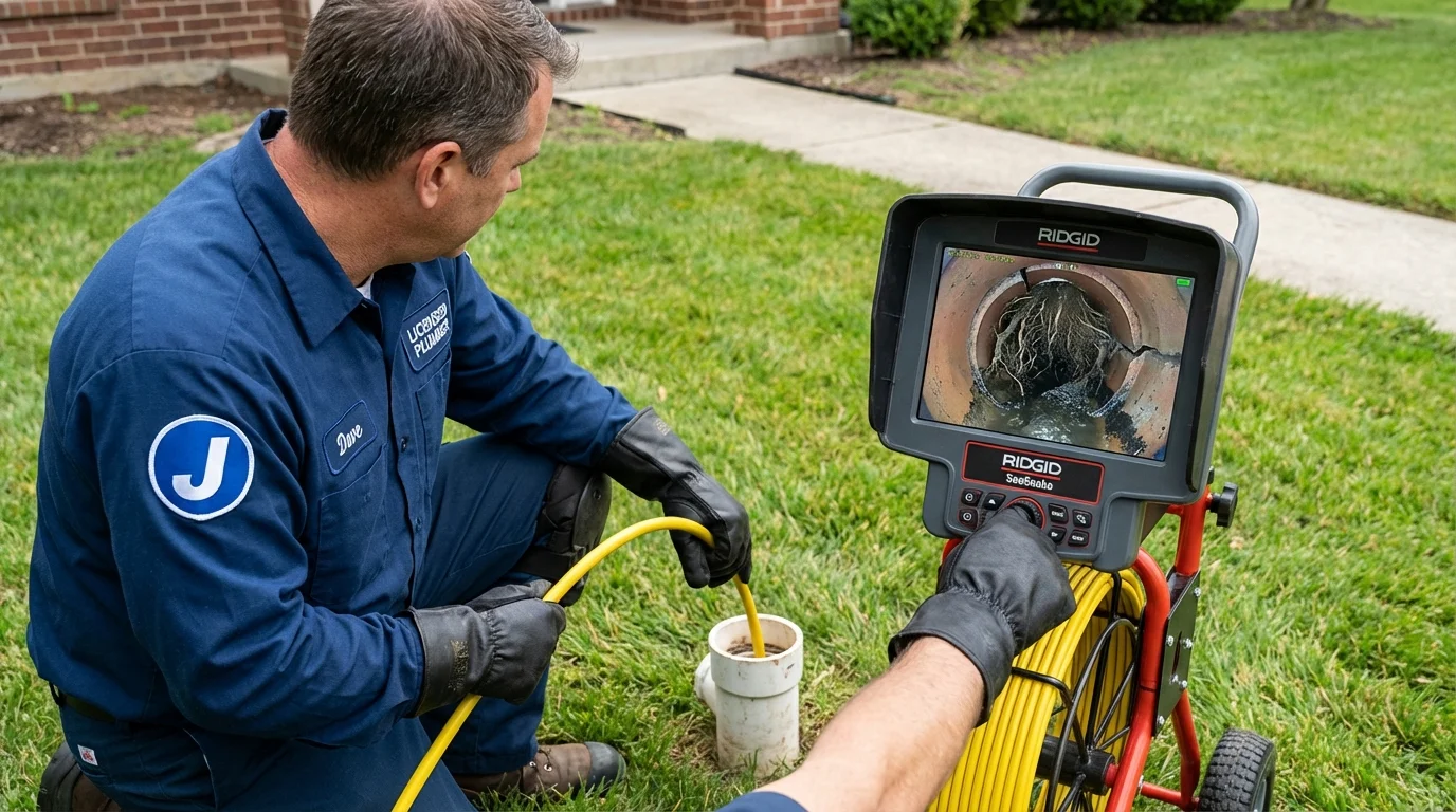 Sewer camera inspection being performed by Johns Plumbing LLC in California