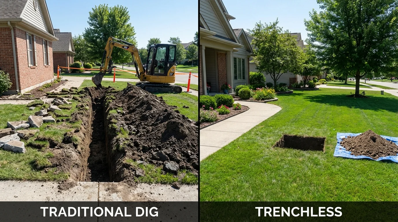 Trenchless sewer repair with minimal yard damage versus traditional excavation in California, MO